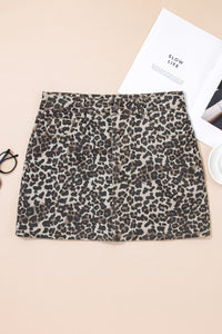 Khaki Leopard Denim Mini Skirt