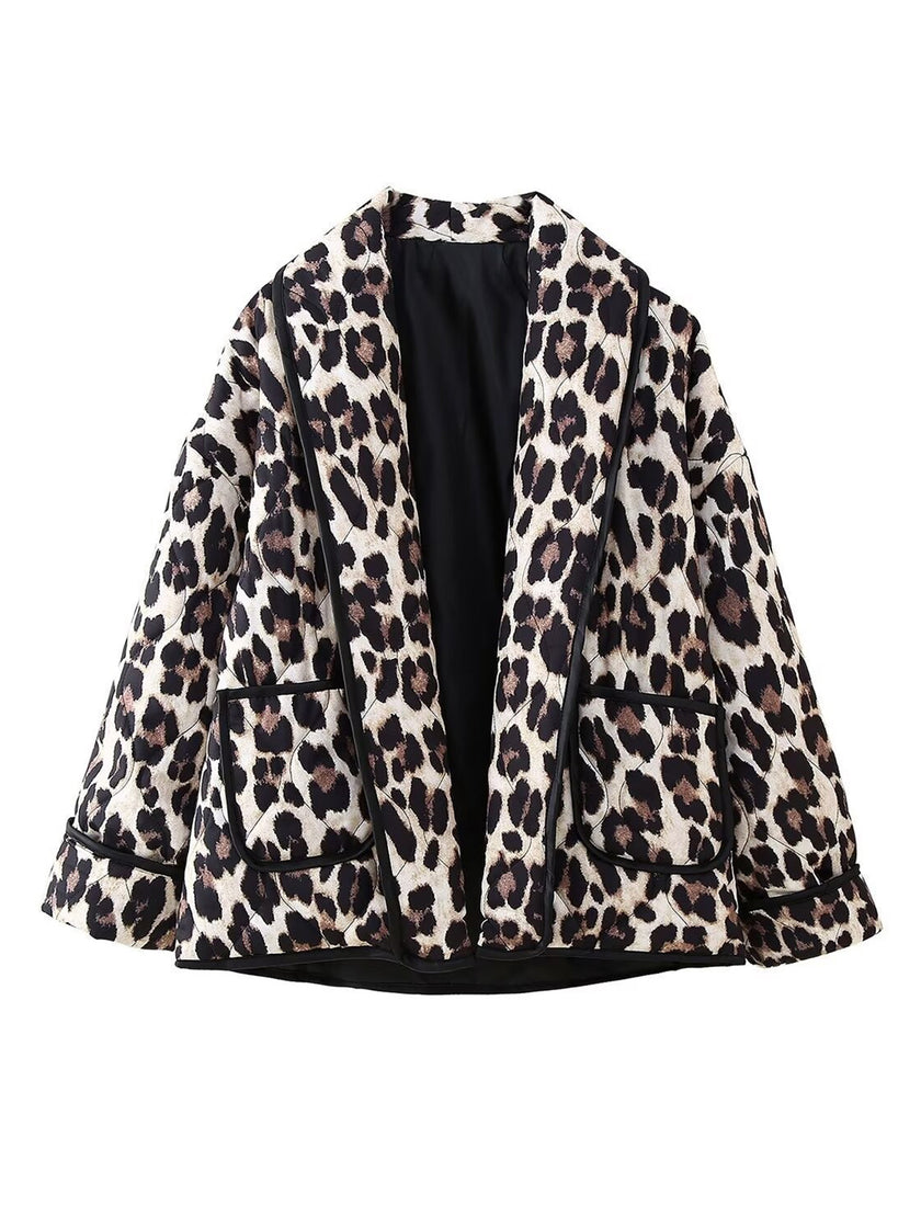 Leopard Open Front Long Sleeve Outerwear