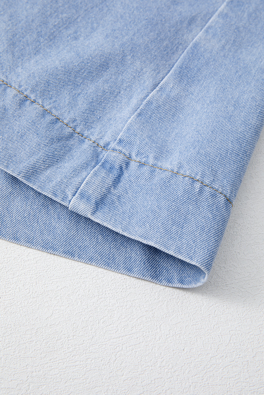 Beau Blue Denim Button Detail Babydoll Square Neck Mini Dress