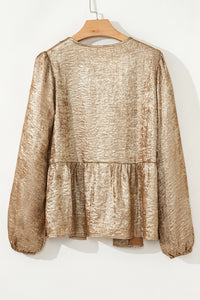 Gold Metallic Tied Front Babydoll Blouse
