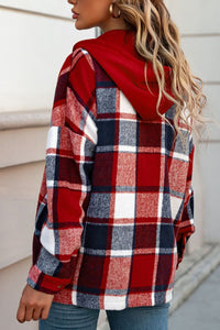 Plaid Button Up Hooded Shacket
