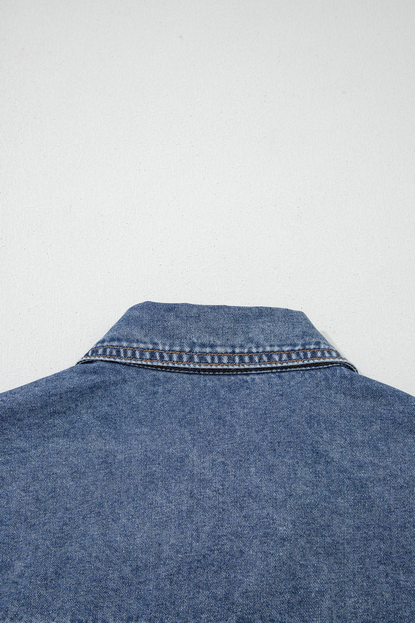 Ashleigh Blue Button Flap Pocket Cuffed Short Sleeve Denim Shirt