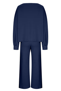 Round Neck Long Sleeve Top and Pants Set