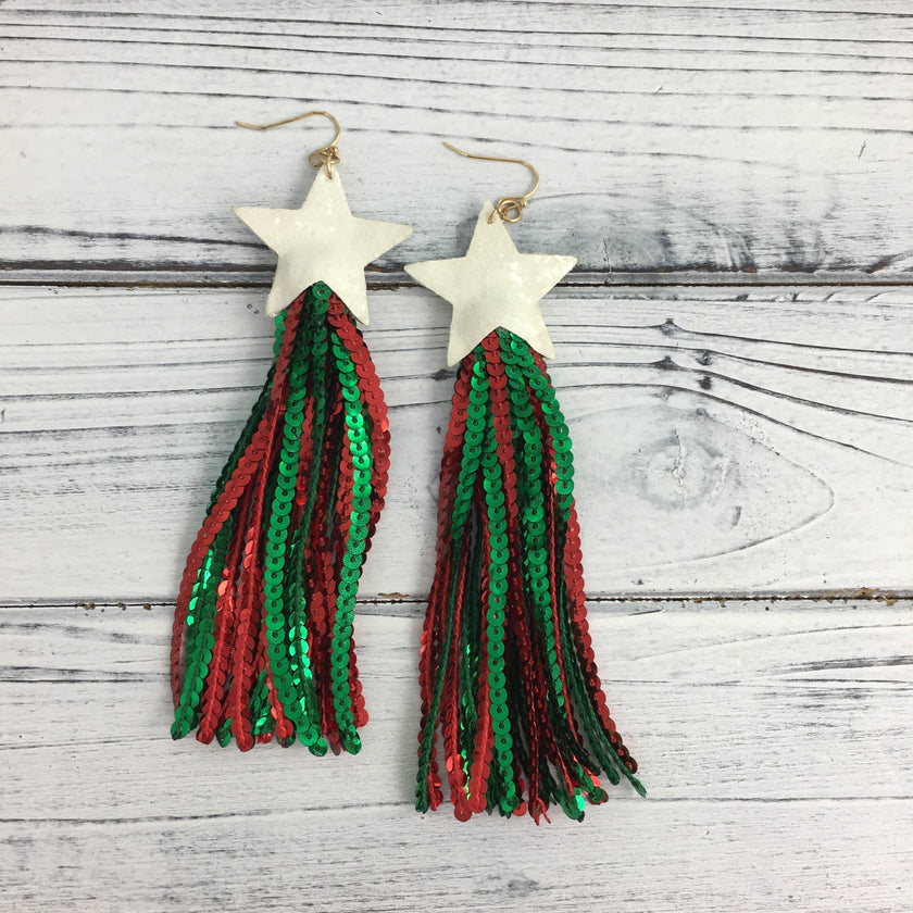Christmas glitter star sequin tassel earrings