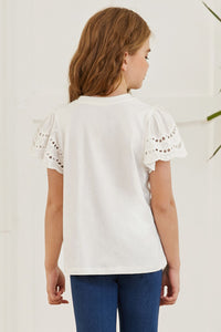 Round Neck Flutter Sleeve T-Shirt
