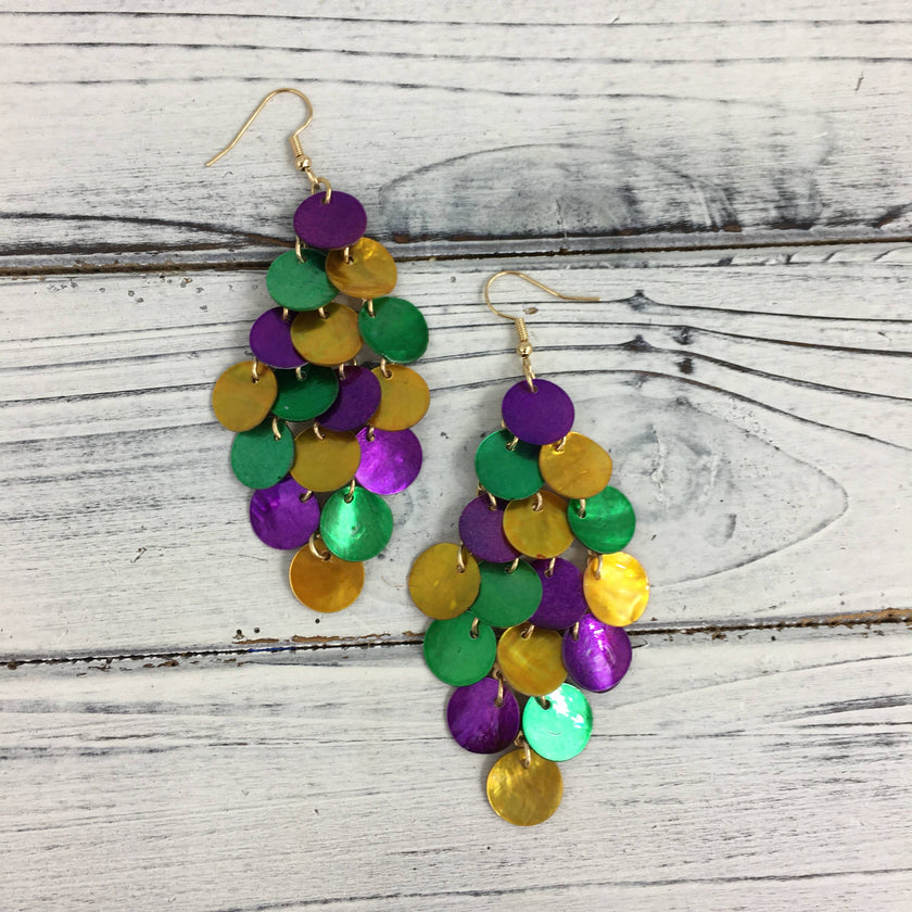 Mardi Gras shell disc diamond shape earrings
