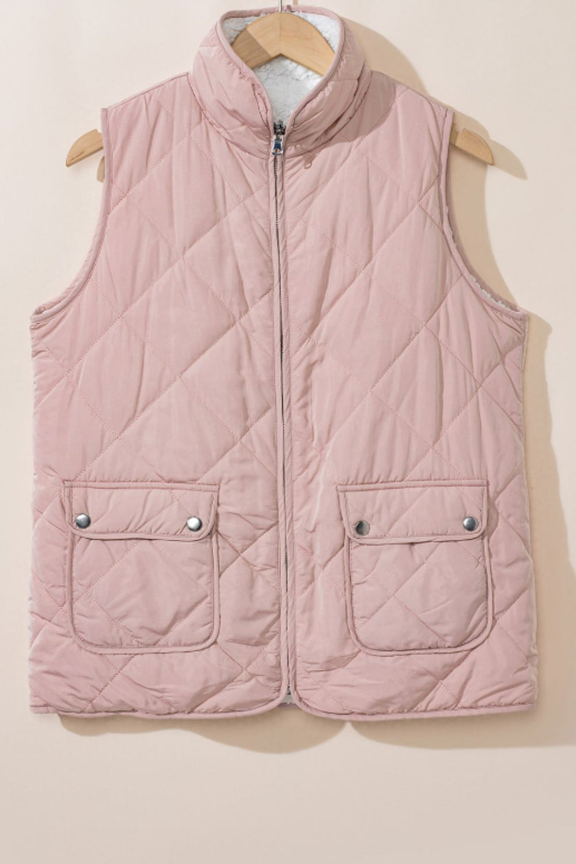 Fuzzy Zip Up Vest Coat with Pockets