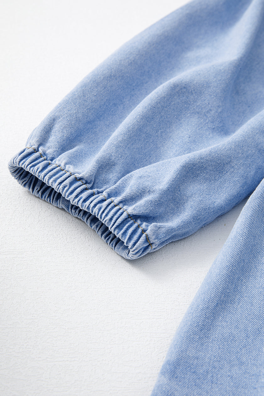 Beau Blue Denim Button Detail Babydoll Square Neck Mini Dress