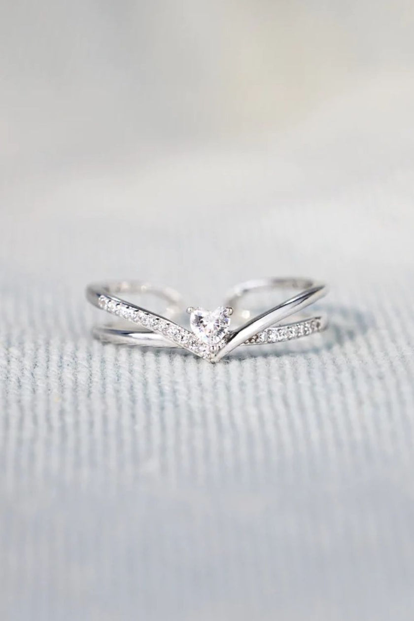 925 Sterling silver Inlaid Zircon Heart Open Ring